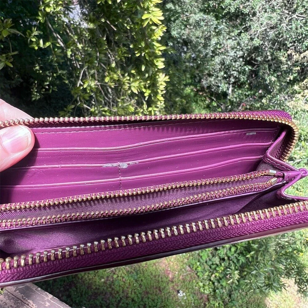 COACH Long Zip-Around Wallet Purple Smooth Leather w Gold Hardware AUTHENTIC
